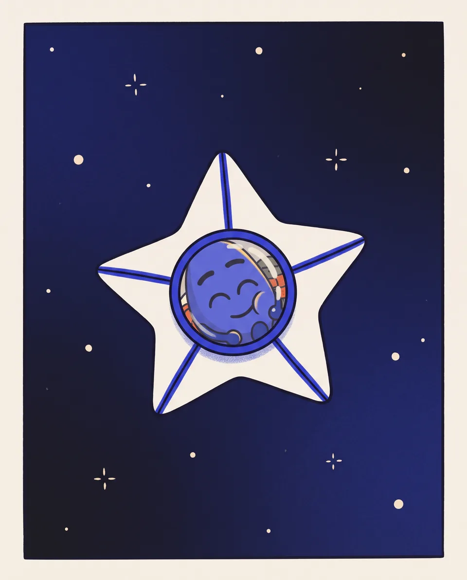 A single paper star drifts through the dark. Through its window, a blue inkling sleeps against the glass.