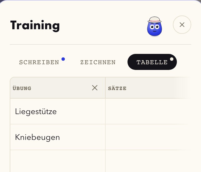 Eine Tabelle, die im Hearth-Editor ausgefüllt wird, gestartet von einer der mitgelieferten Vorlagen.