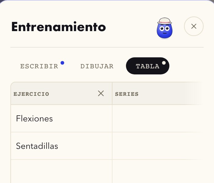 Una tabla rellenándose en el editor de Hearth, empezada desde una de las plantillas incluidas.