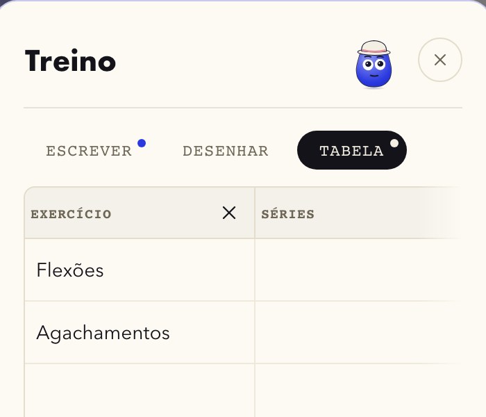 Uma tabela sendo preenchida no editor do Hearth, começada por um dos modelos que já vêm no app.