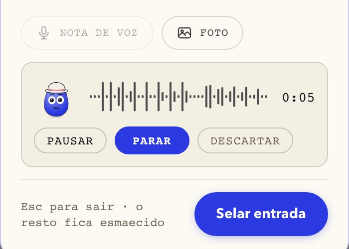 Uma entrada de voz sendo gravada no Hearth, com a onda de tinta viva se movendo enquanto a pessoa fala.